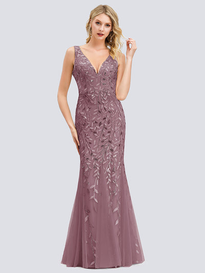 Aermelloses Abendkleid mit doppeltem V-Ausschnitt #Farbe_Orchideenviolett