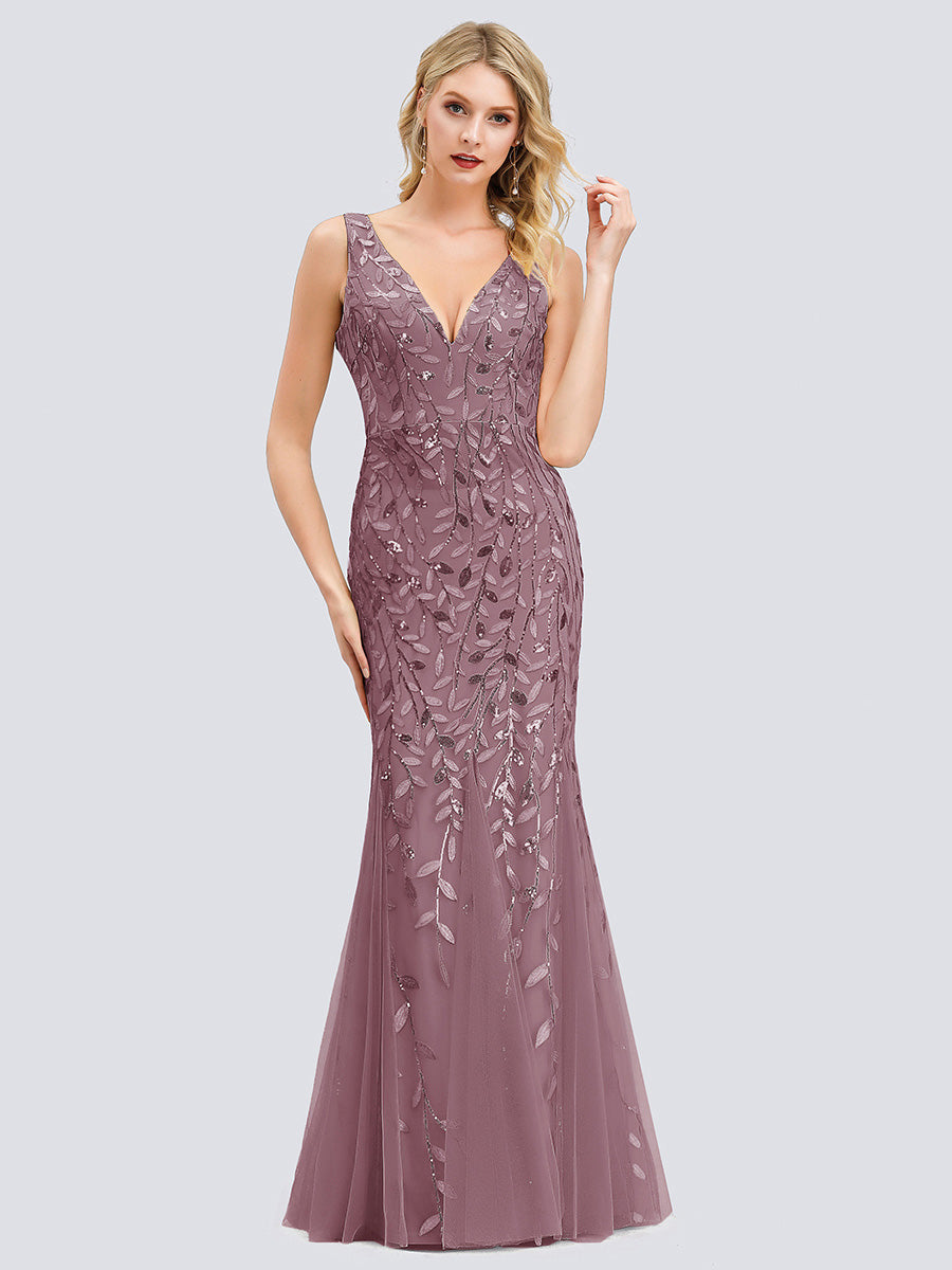 Aermelloses Abendkleid mit doppeltem V-Ausschnitt #Farbe_Orchideenviolett