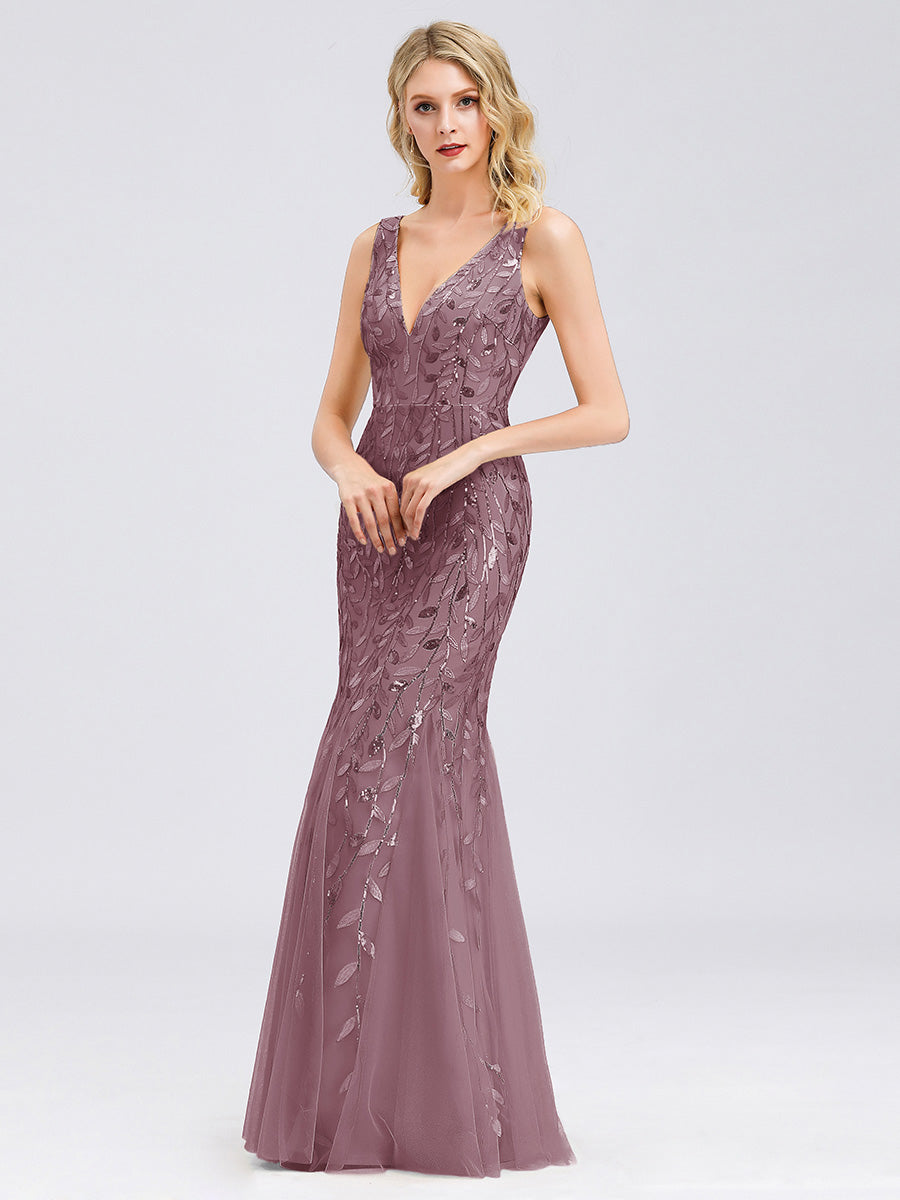 Aermelloses Abendkleid mit doppeltem V-Ausschnitt #Farbe_Orchideenviolett
