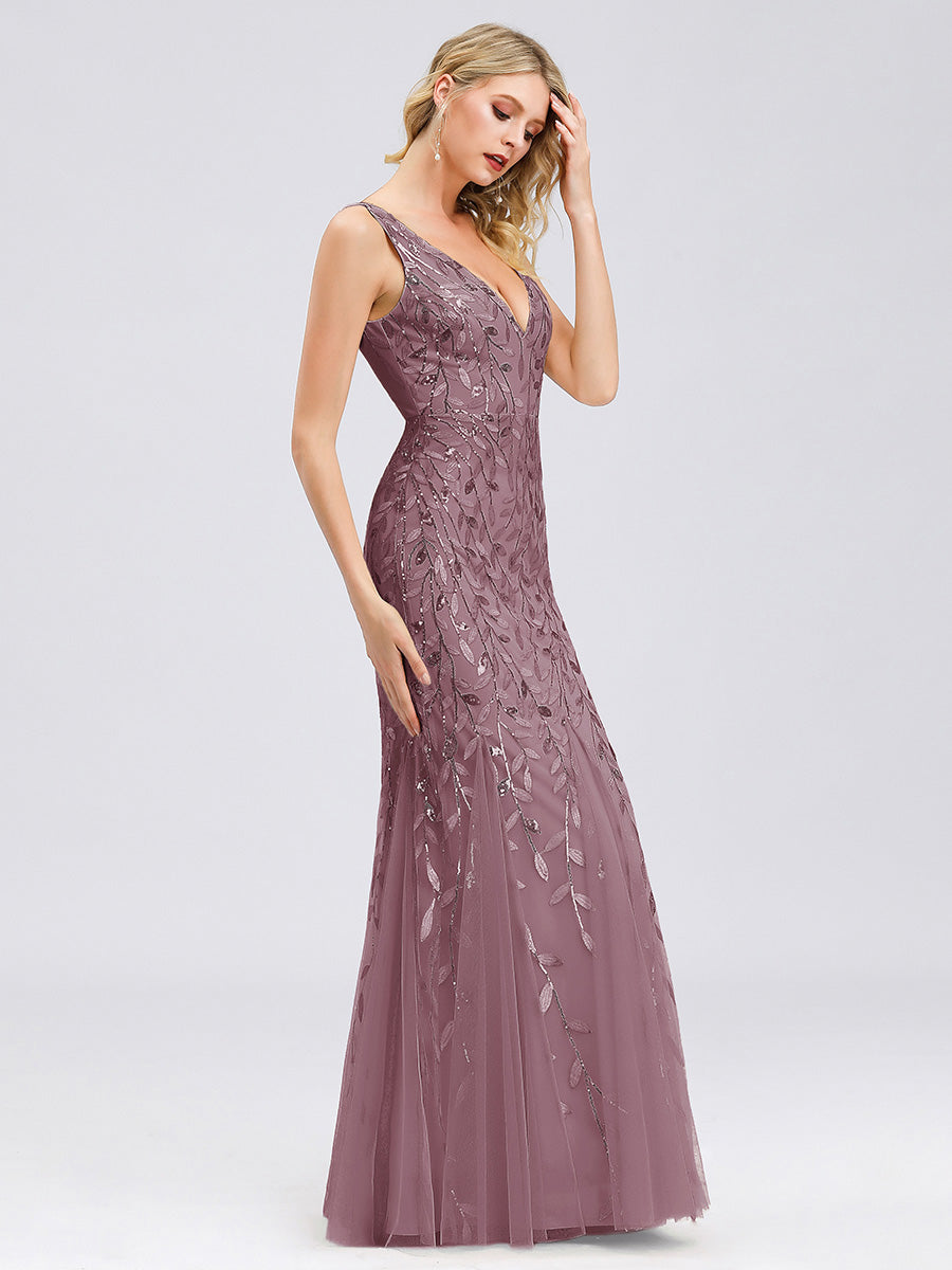 Aermelloses Abendkleid mit doppeltem V-Ausschnitt #Farbe_Orchideenviolett