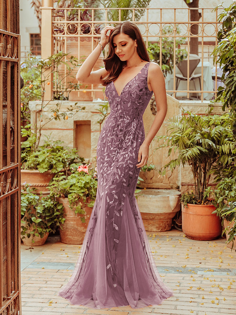 Aermelloses Abendkleid mit doppeltem V-Ausschnitt #Farbe_Orchideenviolett