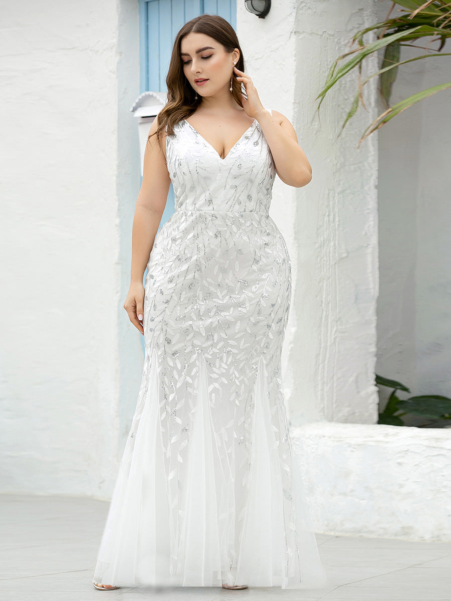 Aermelloses Abendkleid mit doppeltem V-Ausschnitt #Farbe_Weiß