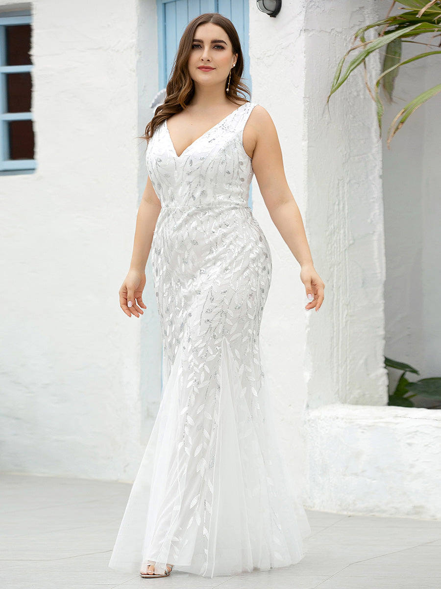 Aermelloses Abendkleid mit doppeltem V-Ausschnitt #Farbe_Weiß
