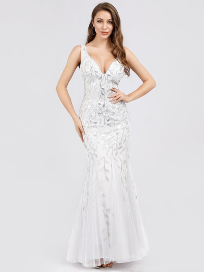 Aermelloses Abendkleid mit doppeltem V-Ausschnitt #Farbe_Weiß