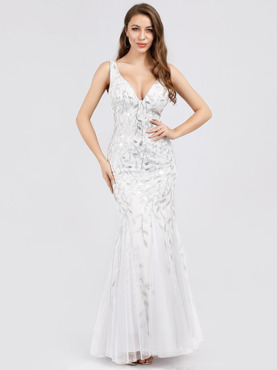 Aermelloses Abendkleid mit doppeltem V-Ausschnitt #Farbe_Weiß