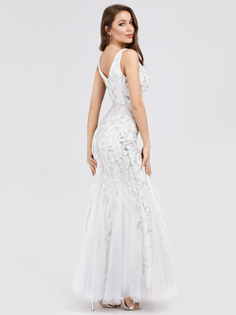 Aermelloses Abendkleid mit doppeltem V-Ausschnitt #Farbe_Weiß