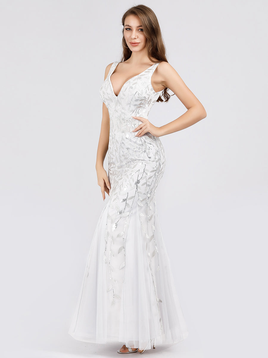 Aermelloses Abendkleid mit doppeltem V-Ausschnitt #Farbe_Weiß