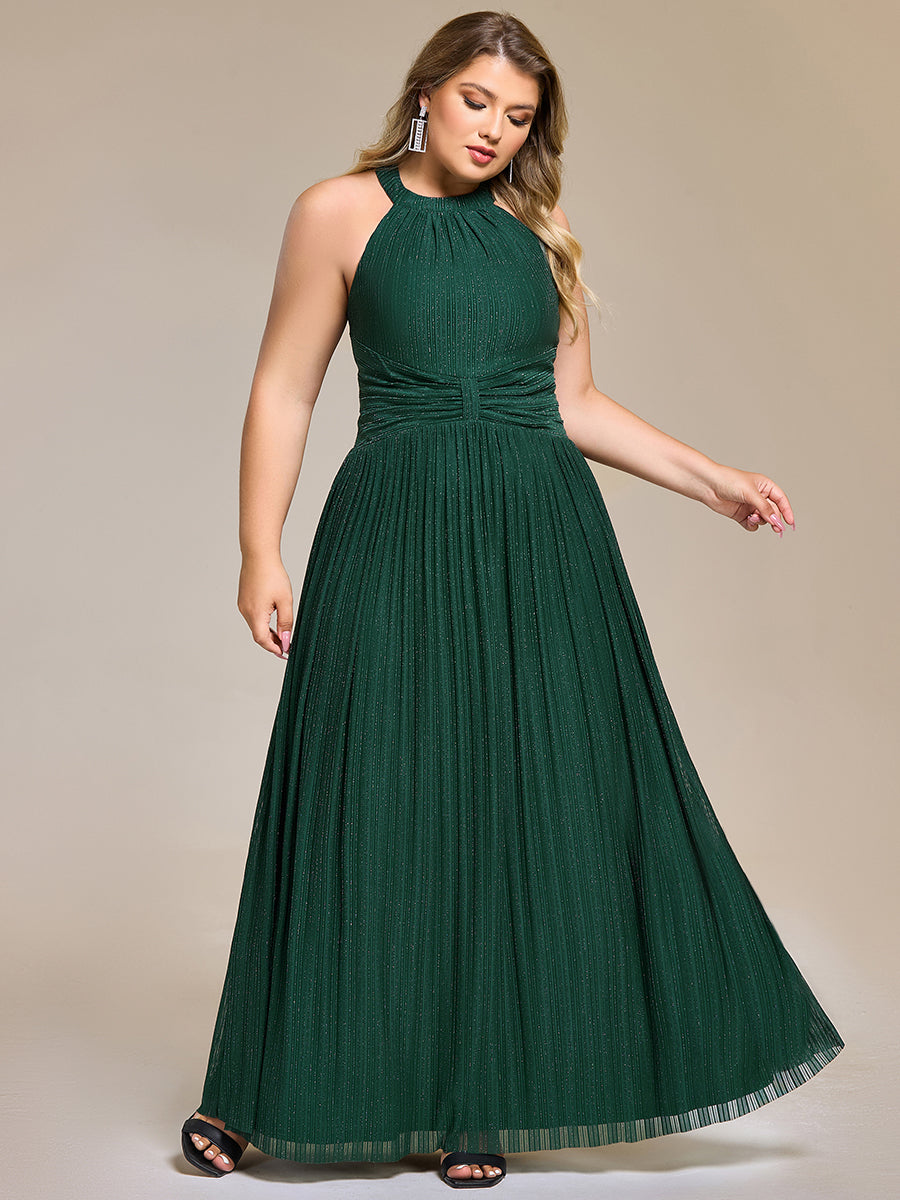 Bodenlanger Halterneck A-Linie Mesh Kleid Mit Tiefem V-Ausschnitt Eleganz Kleid #Farbe_Dunkelgrün