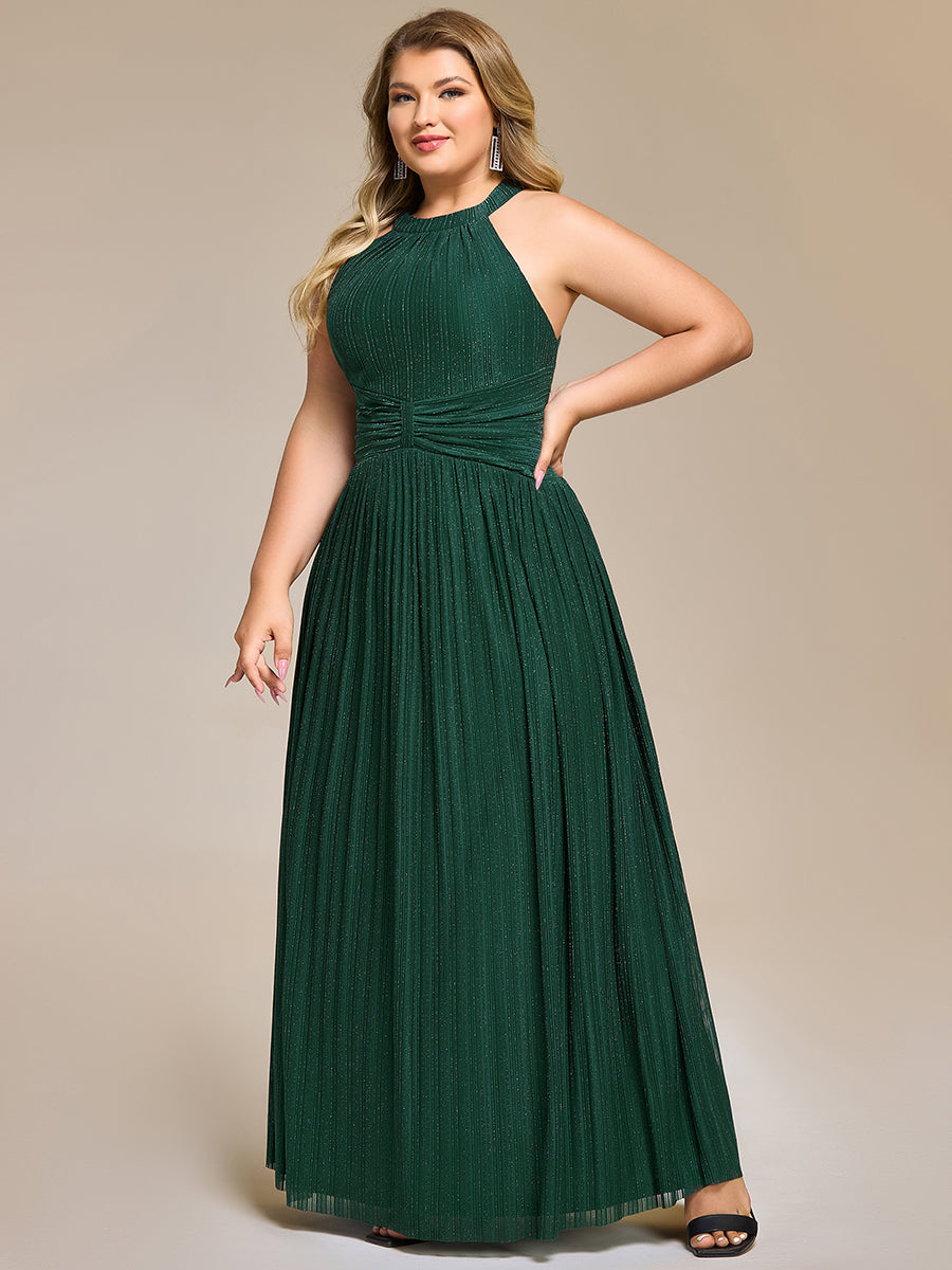 Bodenlanger Halterneck A-Linie Mesh Kleid Mit Tiefem V-Ausschnitt Eleganz Kleid #Farbe_Dunkelgrün