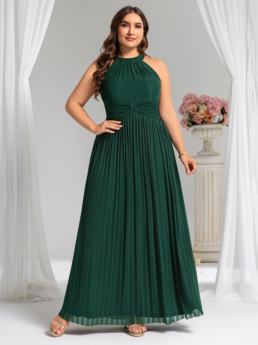 Bodenlanger Halterneck A-Linie Mesh Kleid Mit Tiefem V-Ausschnitt Eleganz Kleid #Farbe_Dunkelgrün