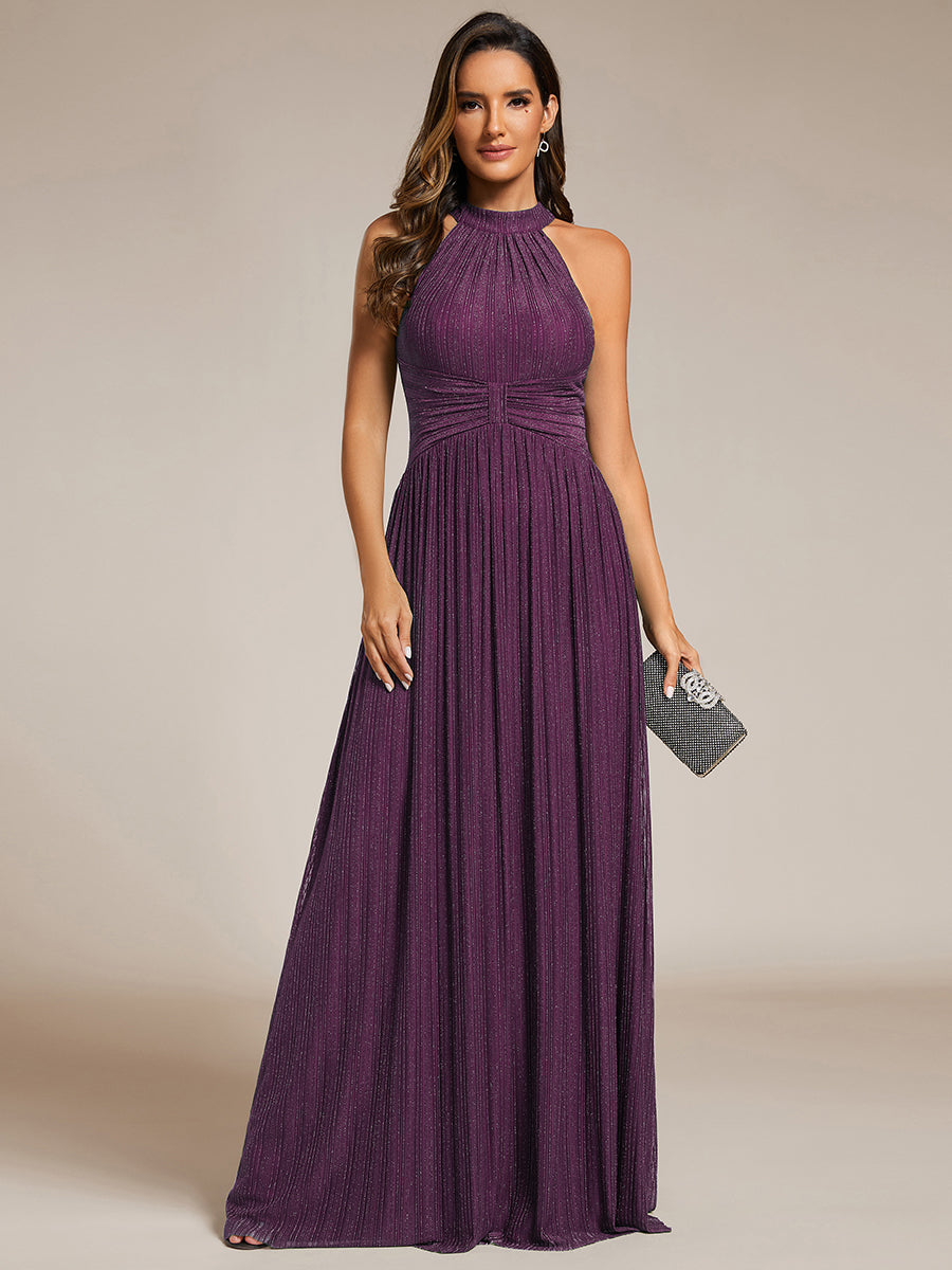 Bodenlanger Halterneck A-Linie Mesh Kleid Mit Tiefem V-Ausschnitt Eleganz Kleid #Farbe_Glyzinienviolett
