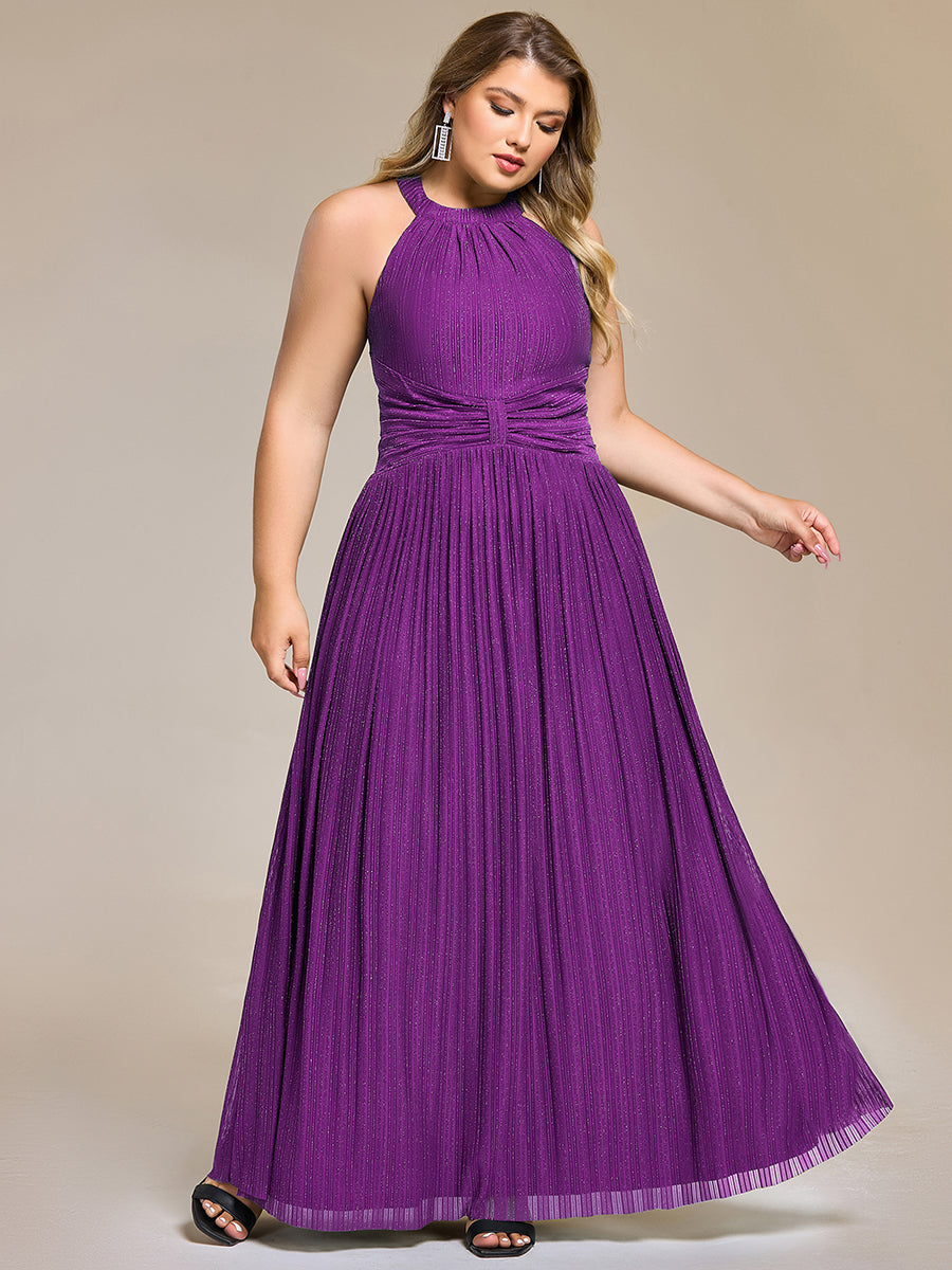 Bodenlanger Halterneck A-Linie Mesh Kleid Mit Tiefem V-Ausschnitt Eleganz Kleid #Farbe_Funkelnde Traube