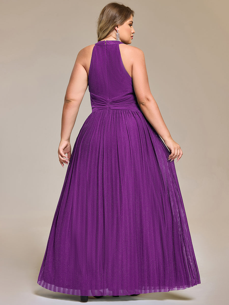 Bodenlanger Halterneck A-Linie Mesh Kleid Mit Tiefem V-Ausschnitt Eleganz Kleid #Farbe_Funkelnde Traube