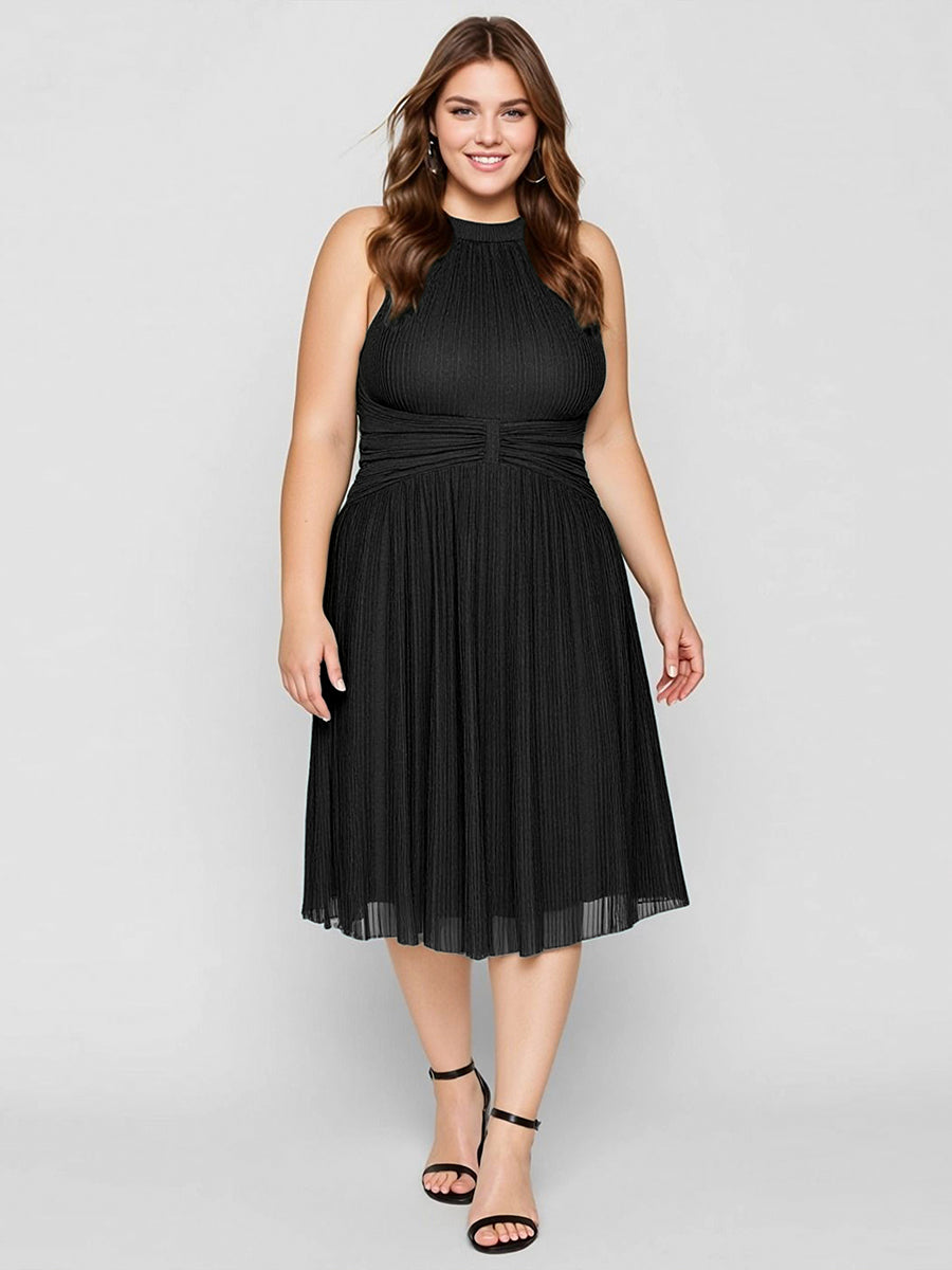 Midi Und Tea Länge Halterneck A Linie Mesh Kleid Mit Elegantem Design Und Bequemem Sitz #Farbe_Schwarz