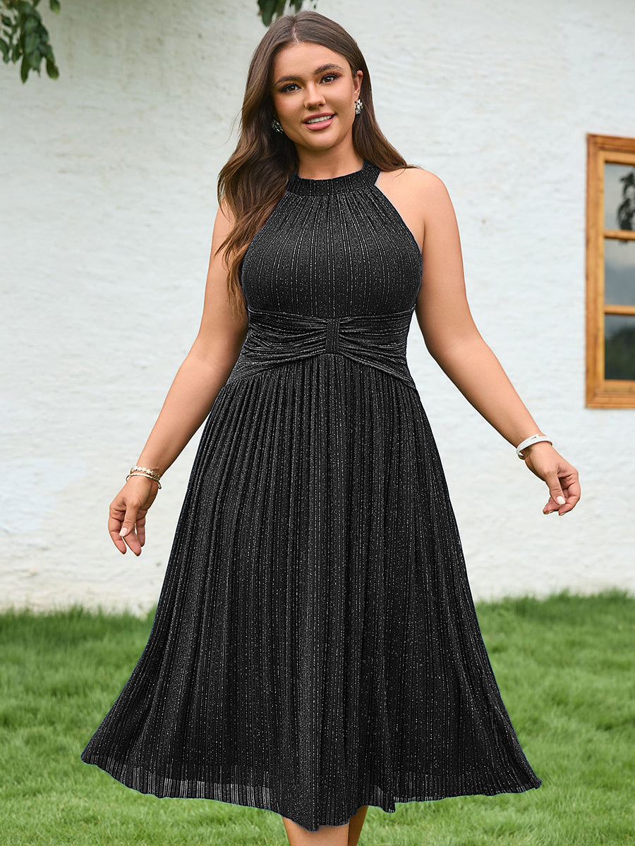 Midi Und Tea Länge Halterneck A Linie Mesh Kleid Mit Elegantem Design Und Bequemem Sitz #Farbe_Schwarz