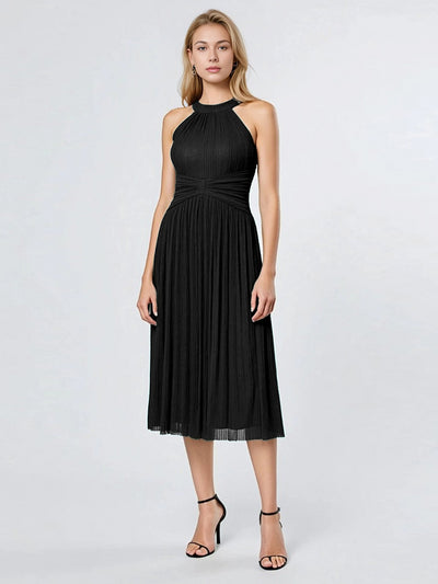 Midi Und Tea Länge Halterneck A Linie Mesh Kleid Mit Elegantem Design Und Bequemem Sitz #Farbe_Schwarz