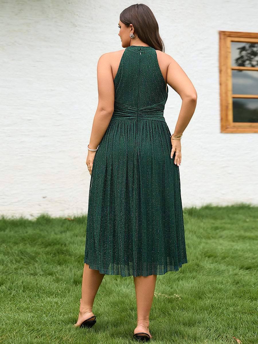 Midi Und Tea Länge Halterneck A Linie Mesh Kleid Mit Elegantem Design Und Bequemem Sitz #Farbe_Dunkelgrün