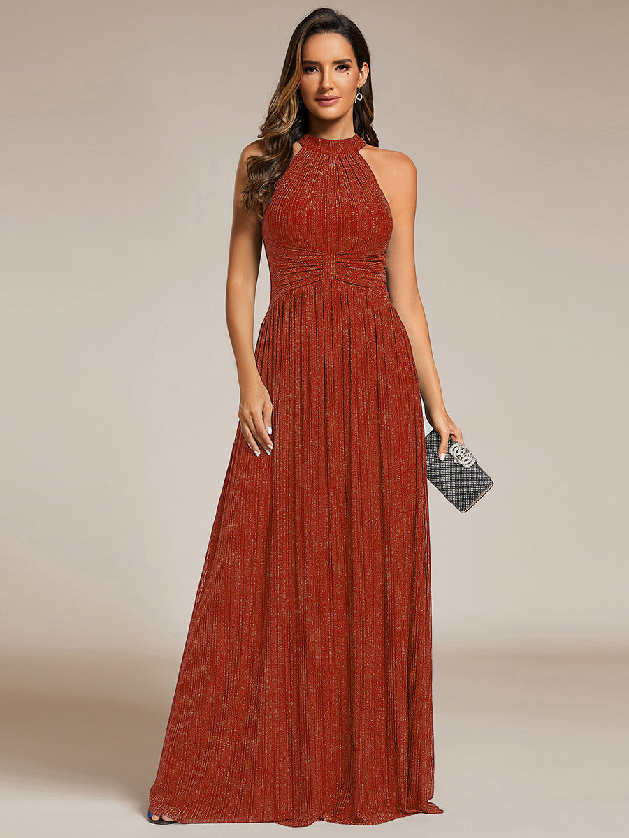Bodenlanger Halterneck A-Linie Mesh Kleid Mit Tiefem V-Ausschnitt Eleganz Kleid #Farbe_Gebranntes Orange