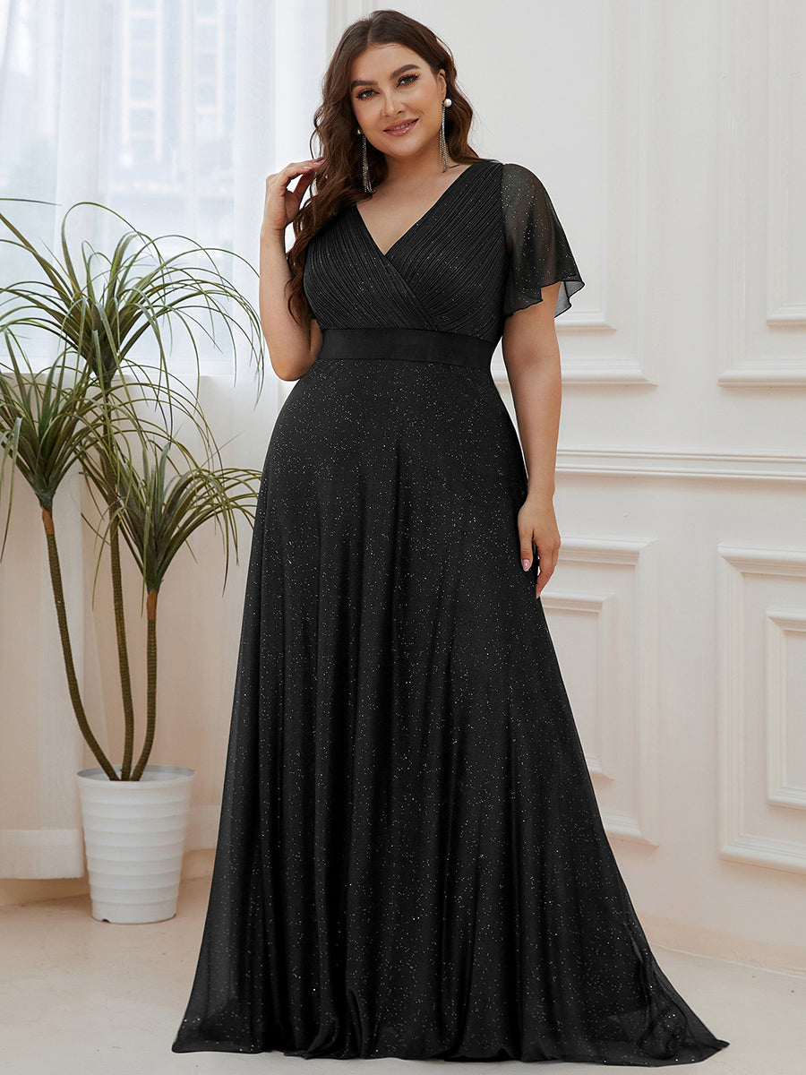 Bodenlanger V-Ausschnitt A-Linie Diamant Leinenkleid Mit Tiefem V-Ausschnitt Und Falten Details Kleid #Farbe_Schwarz