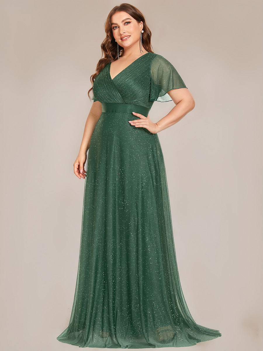 Bodenlanger A-Linien Kleid Mit Tiefem V-Ausschnitt Aus Diamant Leinen Falten Design Kleid #Farbe_Eukalyptus