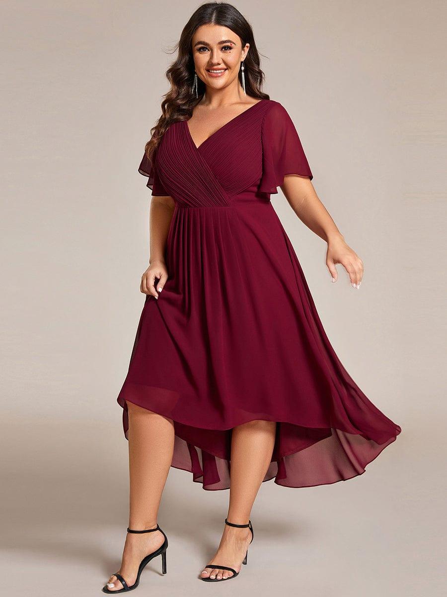 Funkelndes Abendkleid in A-Linie mit Empire-Taille und langen ?rmeln #farbe_Burgundy