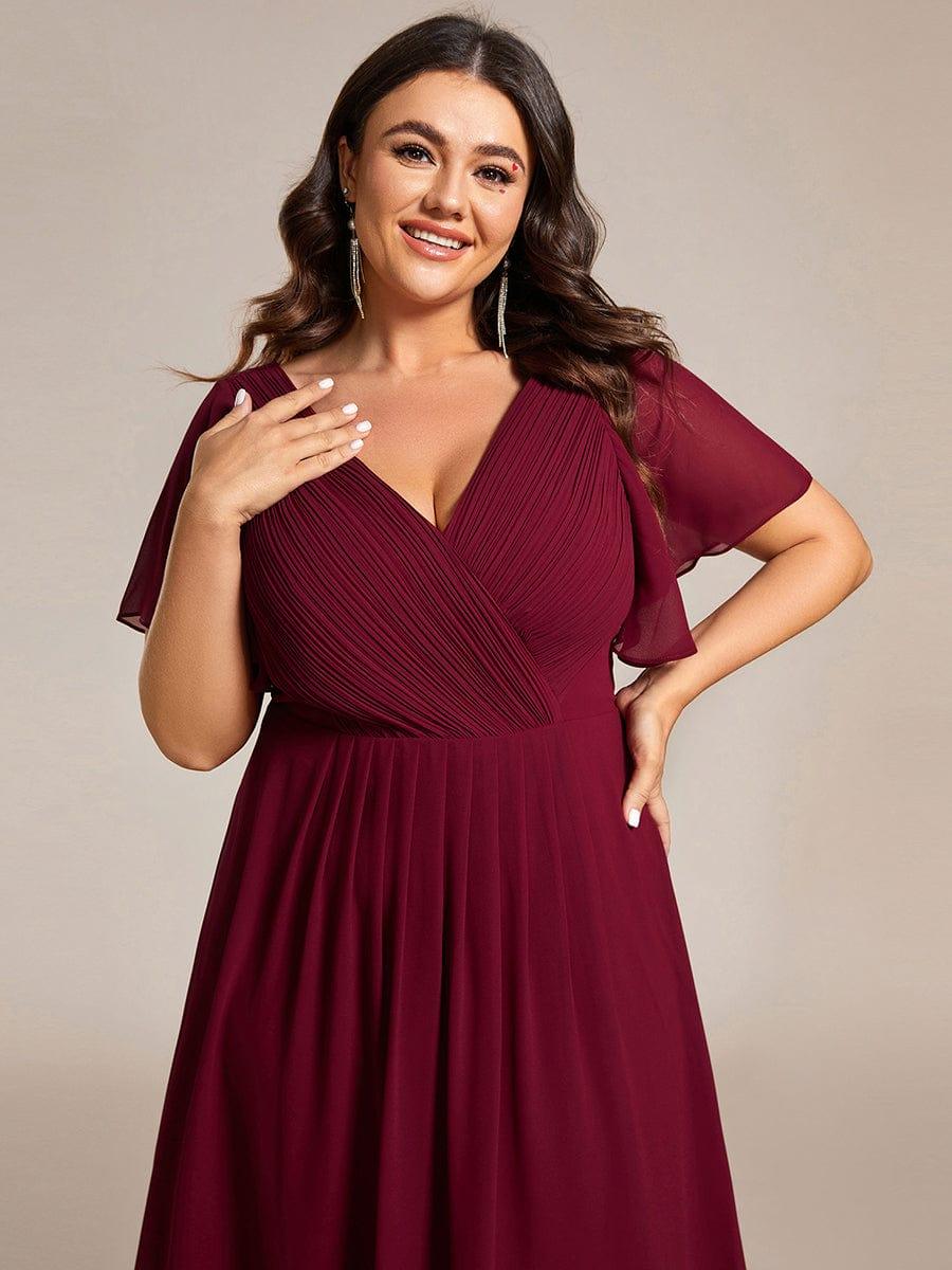 Funkelndes Abendkleid in A-Linie mit Empire-Taille und langen ?rmeln #farbe_Burgundy