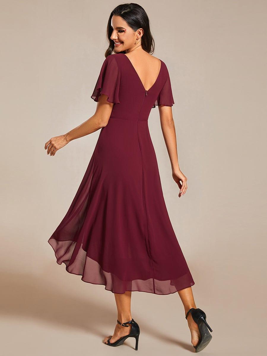 Funkelndes Abendkleid in A-Linie mit Empire-Taille und langen ?rmeln #farbe_Burgundy