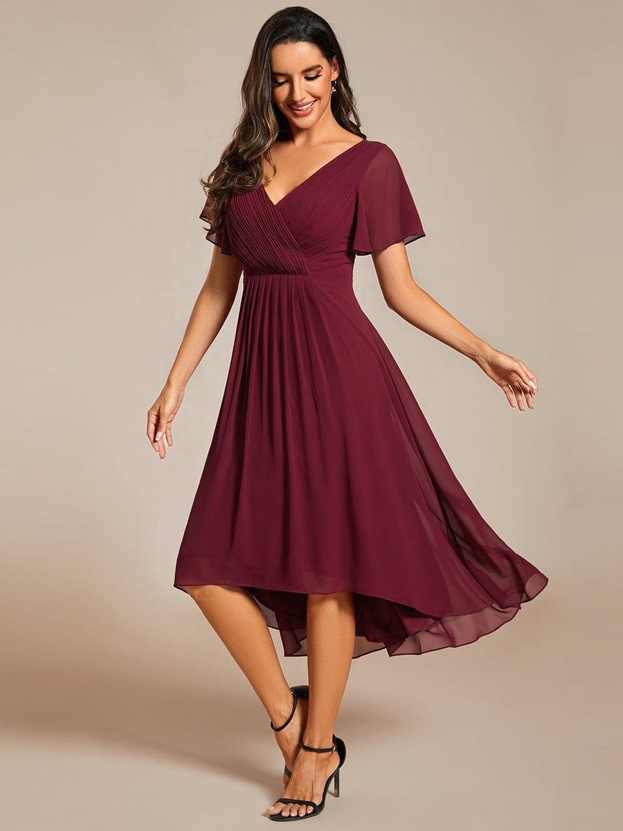 Funkelndes Abendkleid in A-Linie mit Empire-Taille und langen ?rmeln #farbe_Burgundy