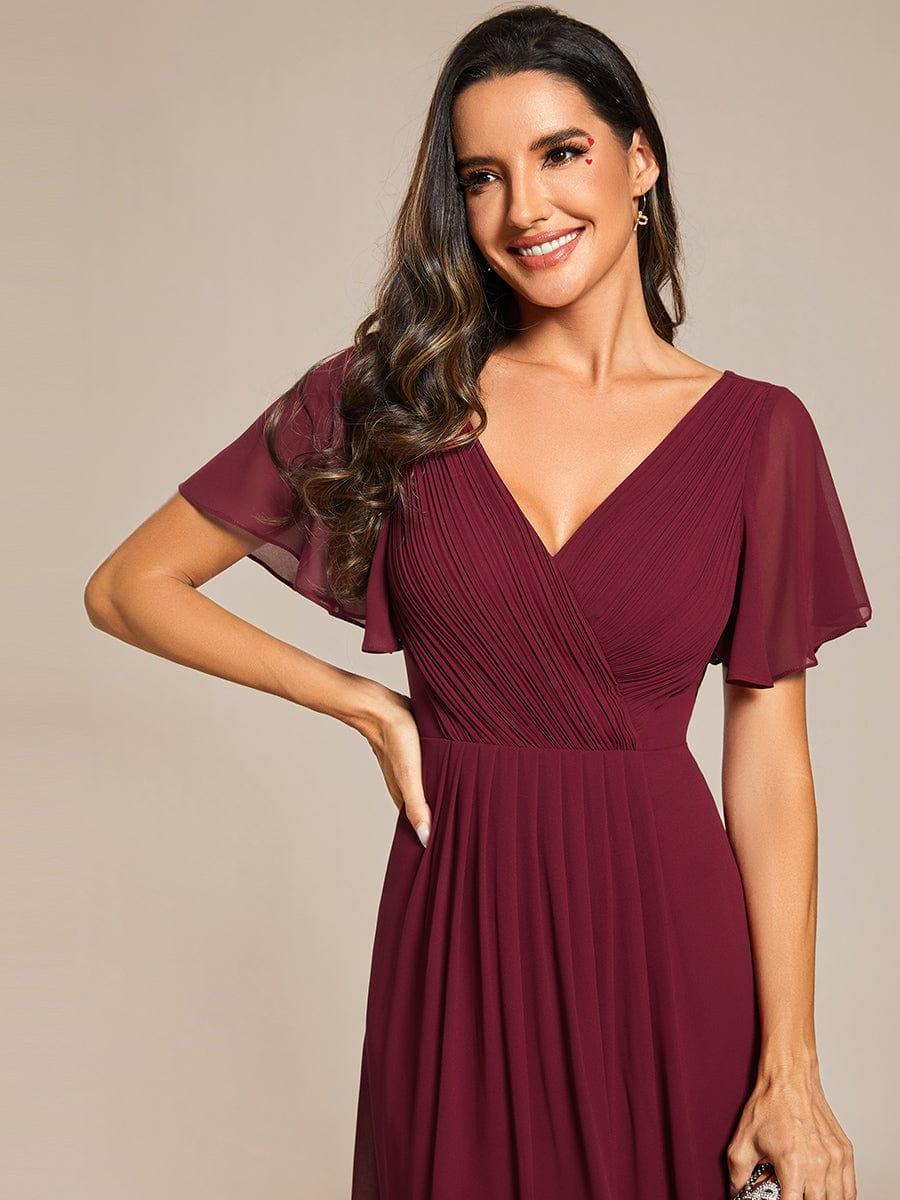 Funkelndes Abendkleid in A-Linie mit Empire-Taille und langen ?rmeln #farbe_Burgundy