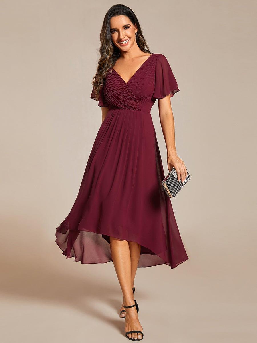 Funkelndes Abendkleid in A-Linie mit Empire-Taille und langen ?rmeln #farbe_Burgundy
