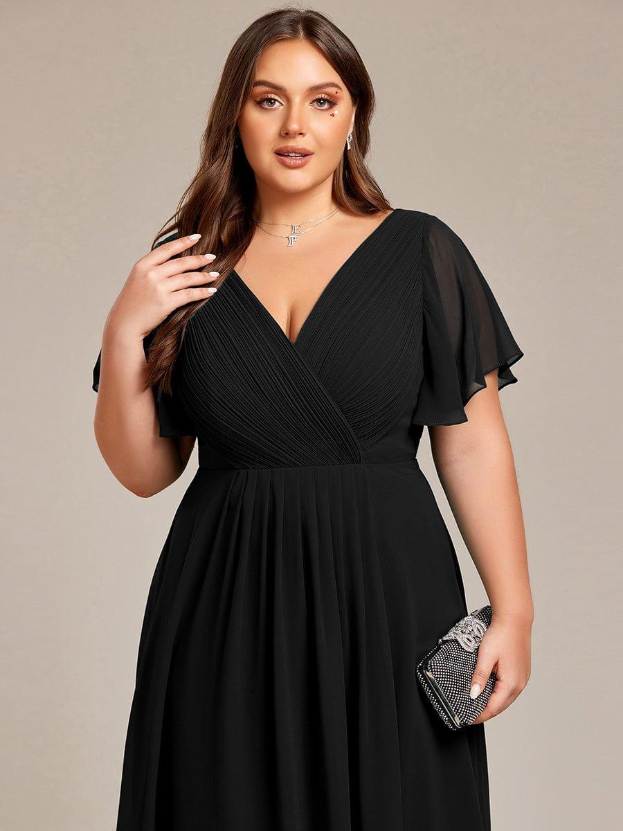 Funkelndes Abendkleid in A-Linie mit Empire-Taille und langen ?rmeln #farbe_Schwarz