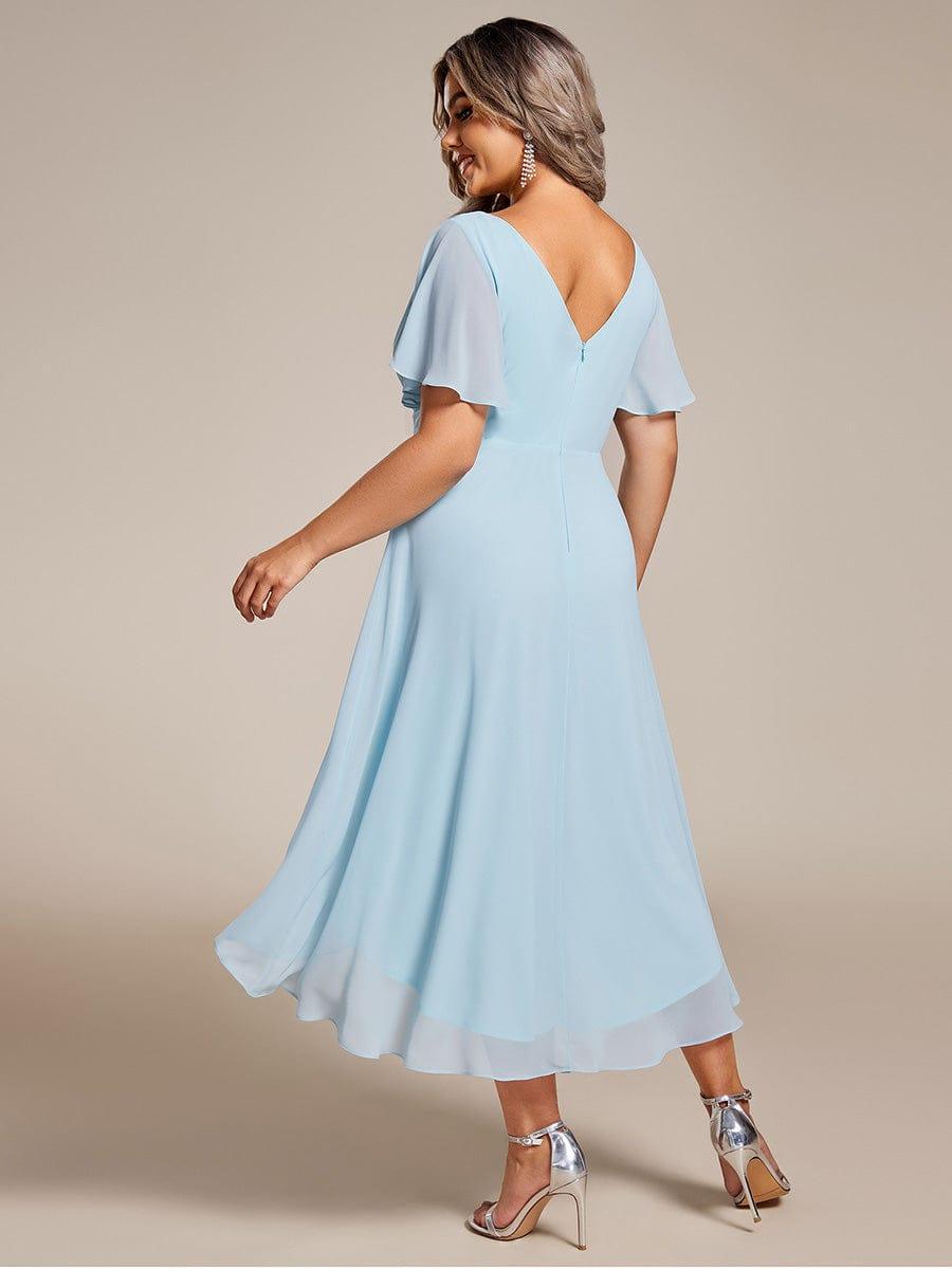 Funkelndes Abendkleid in A-Linie mit Empire-Taille und langen ?rmeln #farbe_Blau