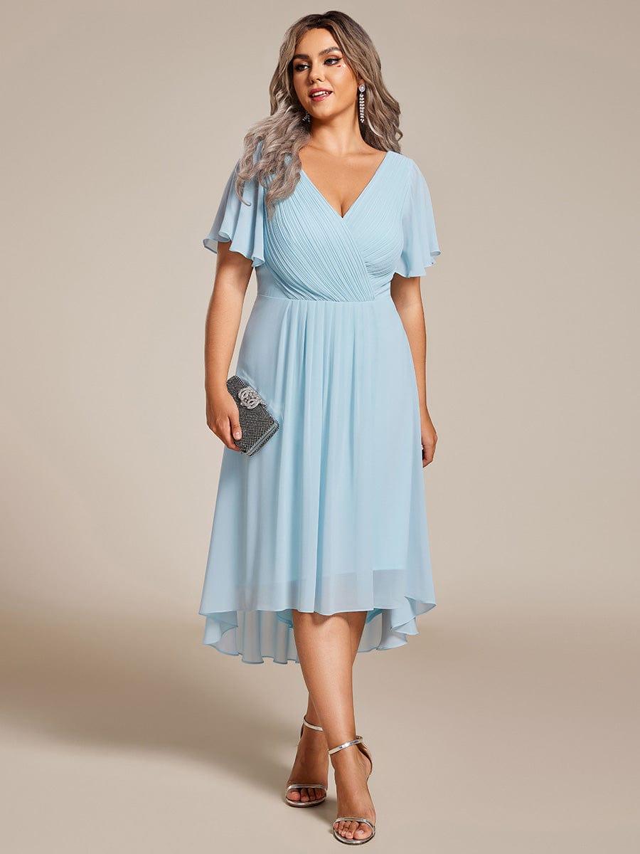 Funkelndes Abendkleid in A-Linie mit Empire-Taille und langen ?rmeln #farbe_Blau