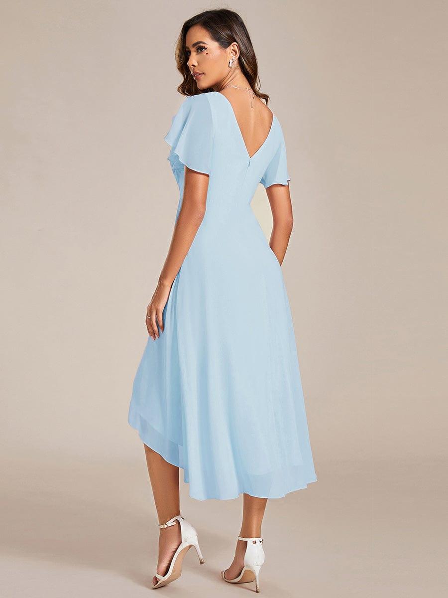 Funkelndes Abendkleid in A-Linie mit Empire-Taille und langen ?rmeln #farbe_Blau