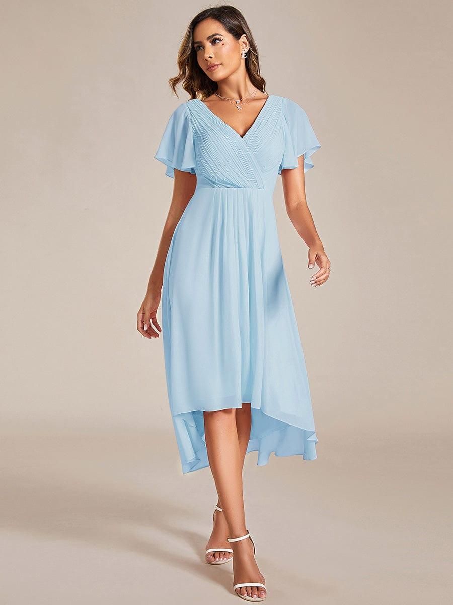 Funkelndes Abendkleid in A-Linie mit Empire-Taille und langen ?rmeln #farbe_Blau