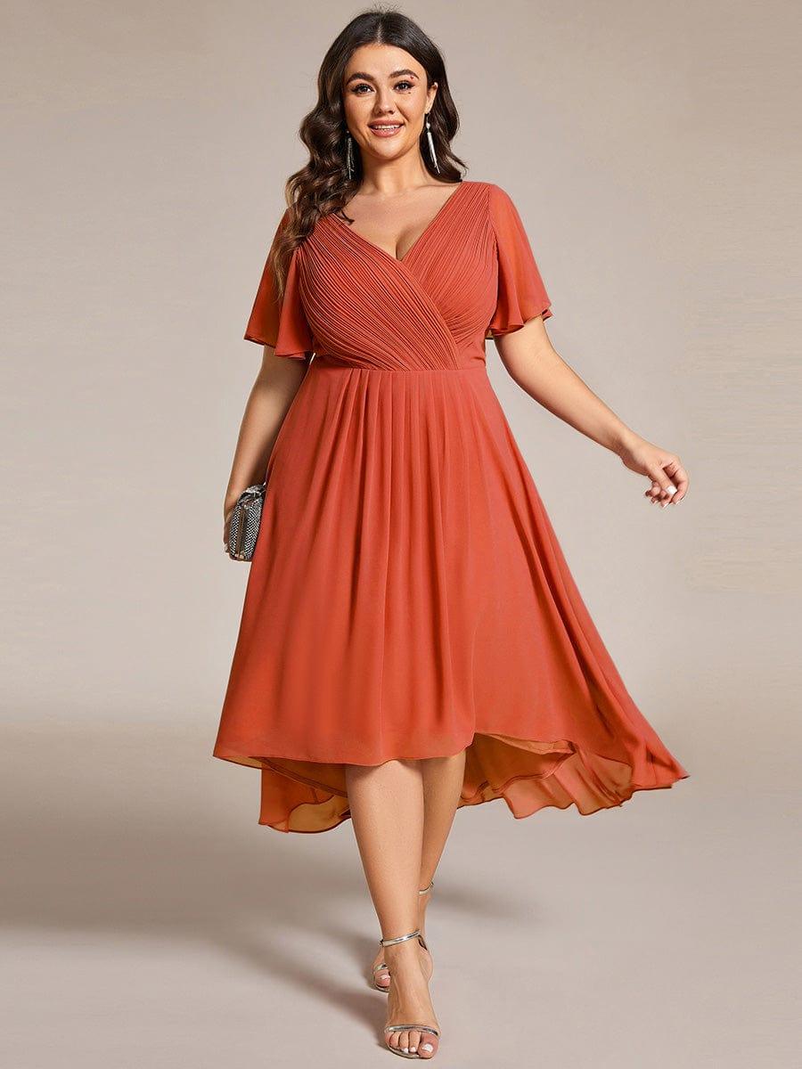 Funkelndes Abendkleid in A-Linie mit Empire-Taille und langen ?rmeln #farbe_Gebrannte Orange