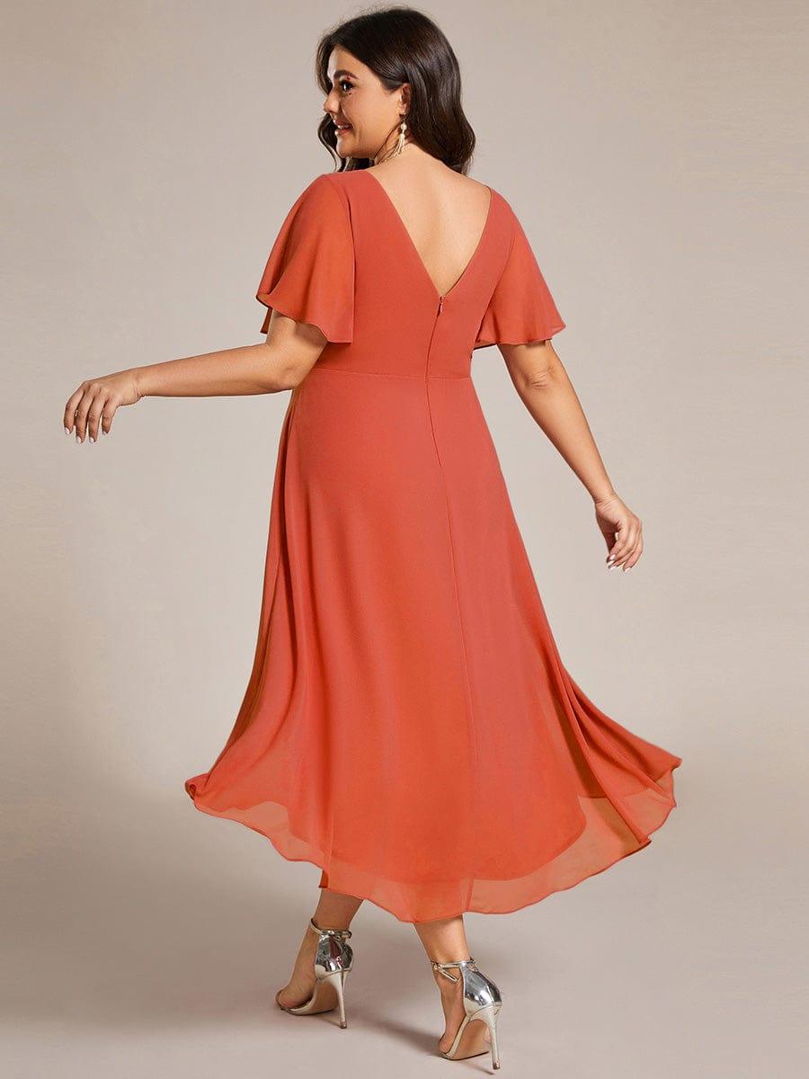 Funkelndes Abendkleid in A-Linie mit Empire-Taille und langen ?rmeln #farbe_Gebrannte Orange