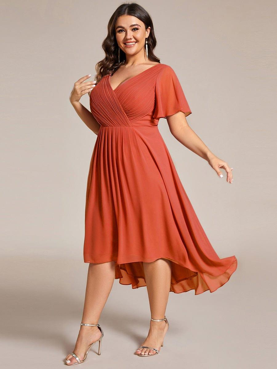 Funkelndes Abendkleid in A-Linie mit Empire-Taille und langen ?rmeln #farbe_Gebrannte Orange