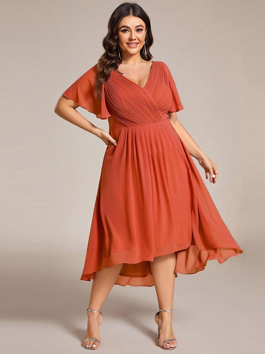 Funkelndes Abendkleid in A-Linie mit Empire-Taille und langen ?rmeln #farbe_Gebrannte Orange