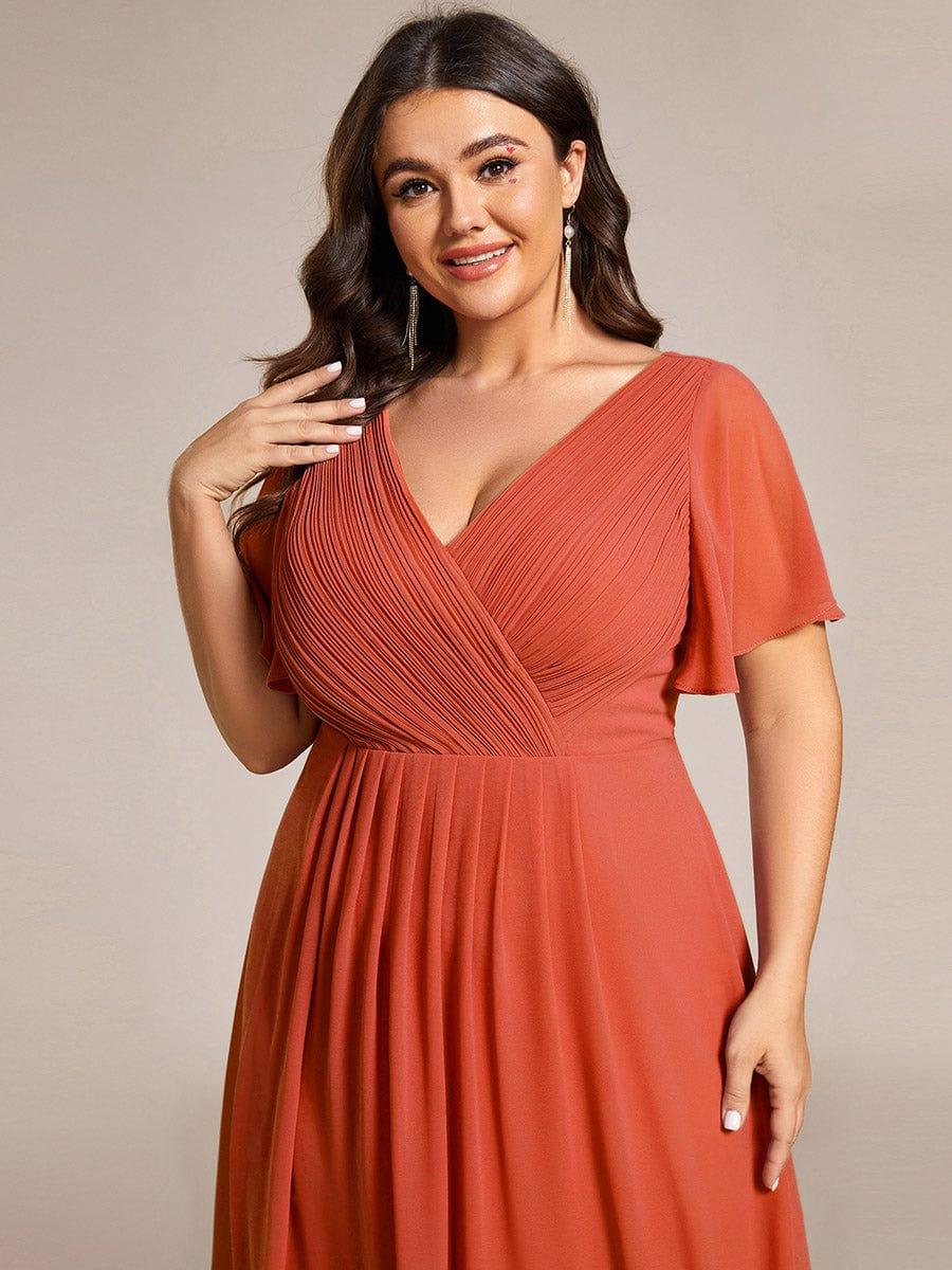Funkelndes Abendkleid in A-Linie mit Empire-Taille und langen ?rmeln #farbe_Gebrannte Orange