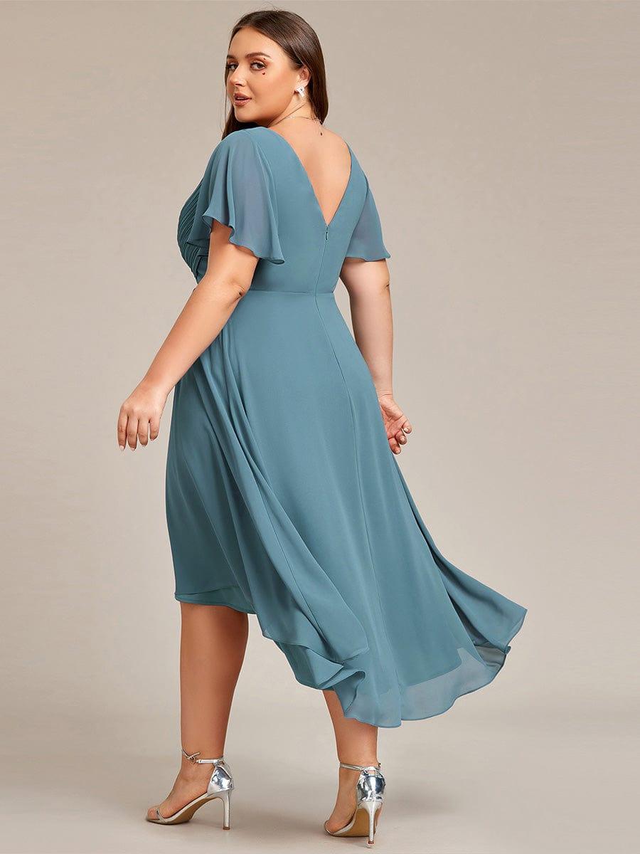 Funkelndes Abendkleid in A-Linie mit Empire-Taille und langen ?rmeln #farbe_Dusty Blau