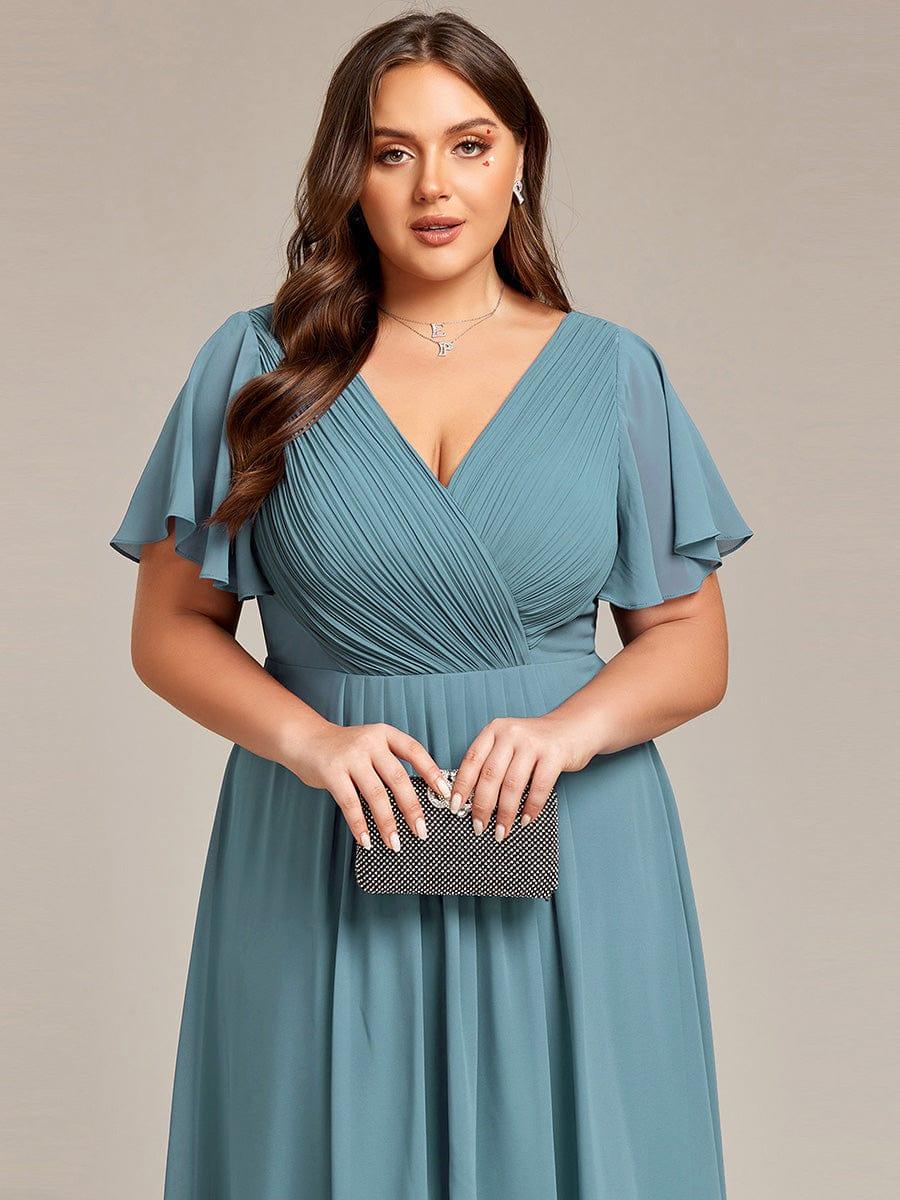 Funkelndes Abendkleid in A-Linie mit Empire-Taille und langen ?rmeln #farbe_Dusty Blau