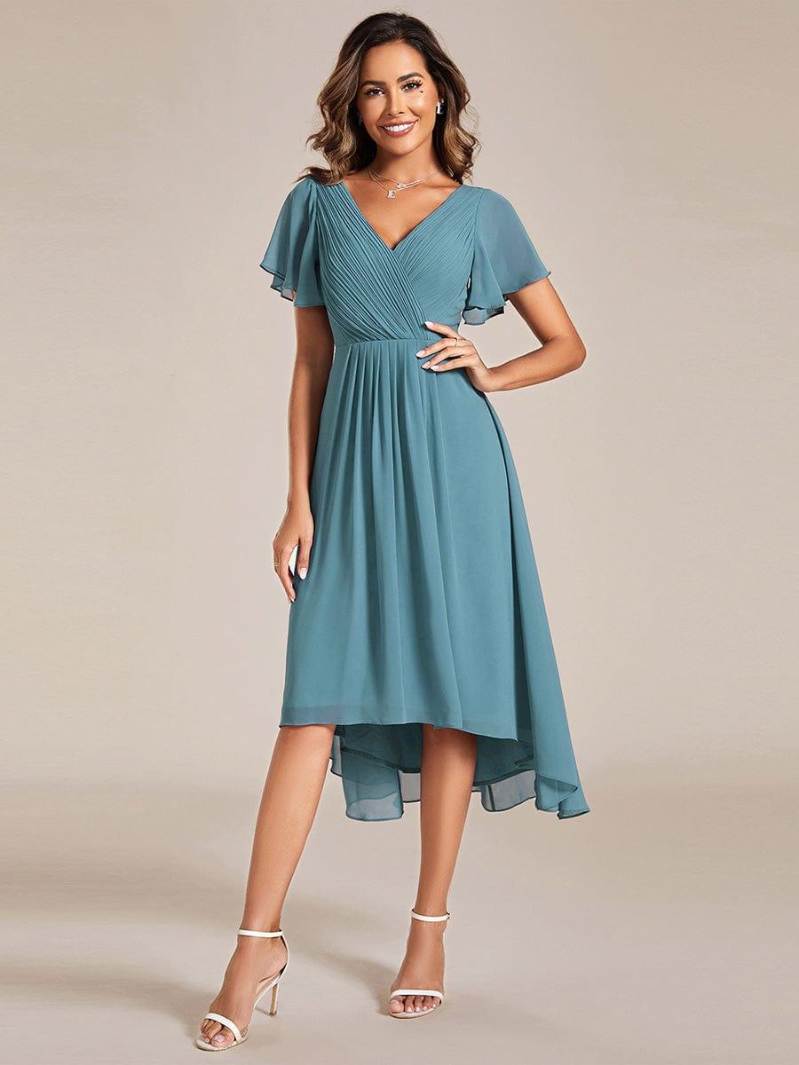 Glitzerndes A-Linien-Abendkleid mit Empire-Taille und langen Laternen?rmeln #farbe_Dusty Blau