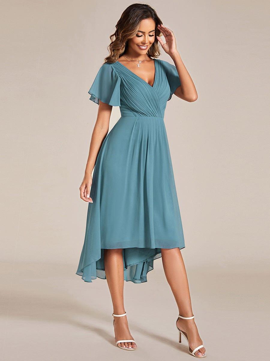 Glitzerndes A-Linien-Abendkleid mit Empire-Taille und langen Laternen?rmeln #farbe_Dusty Blau