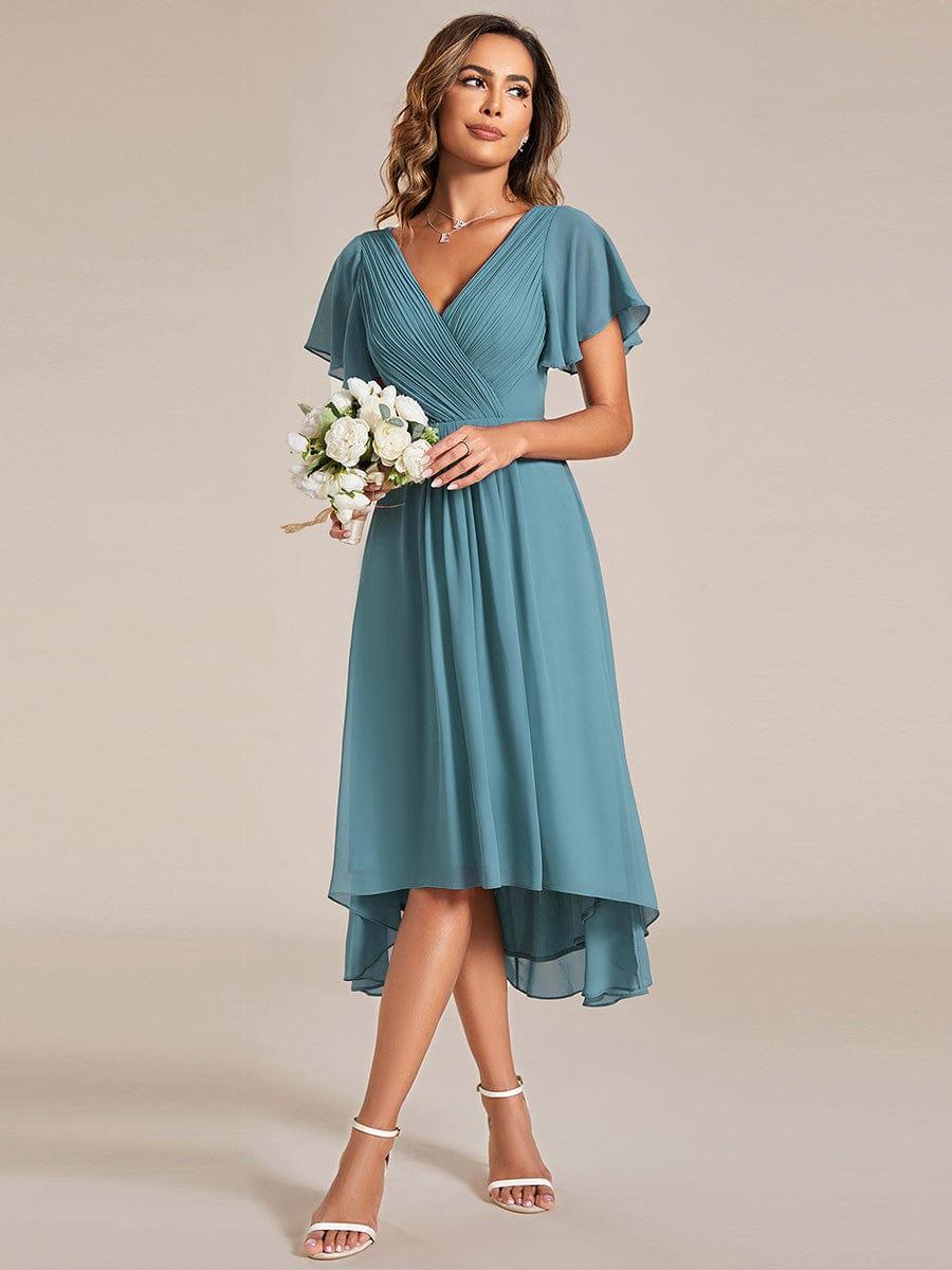 Glitzerndes A-Linien-Abendkleid mit Empire-Taille und langen Laternen?rmeln #farbe_Dusty Blau