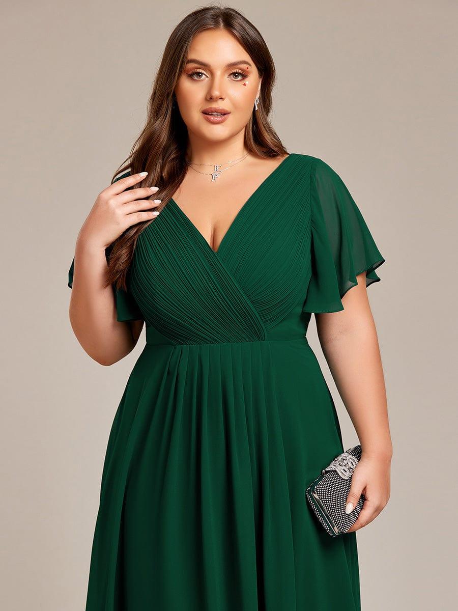 Funkelndes Abendkleid in A-Linie mit Empire-Taille und langen ?rmeln #farbe_Dunkel Gruen