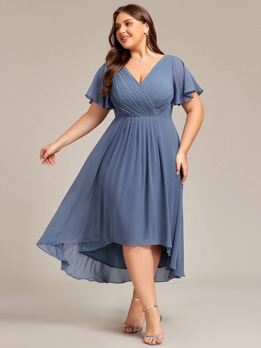 Funkelndes Abendkleid in A-Linie mit Empire-Taille und langen ?rmeln #farbe_Taubenblau