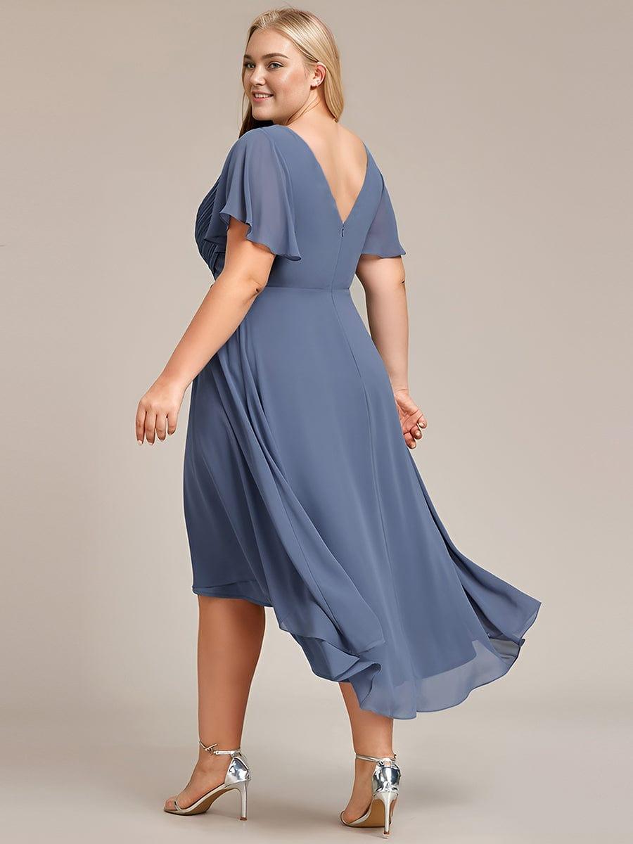 Funkelndes Abendkleid in A-Linie mit Empire-Taille und langen ?rmeln #farbe_Dusty Navy