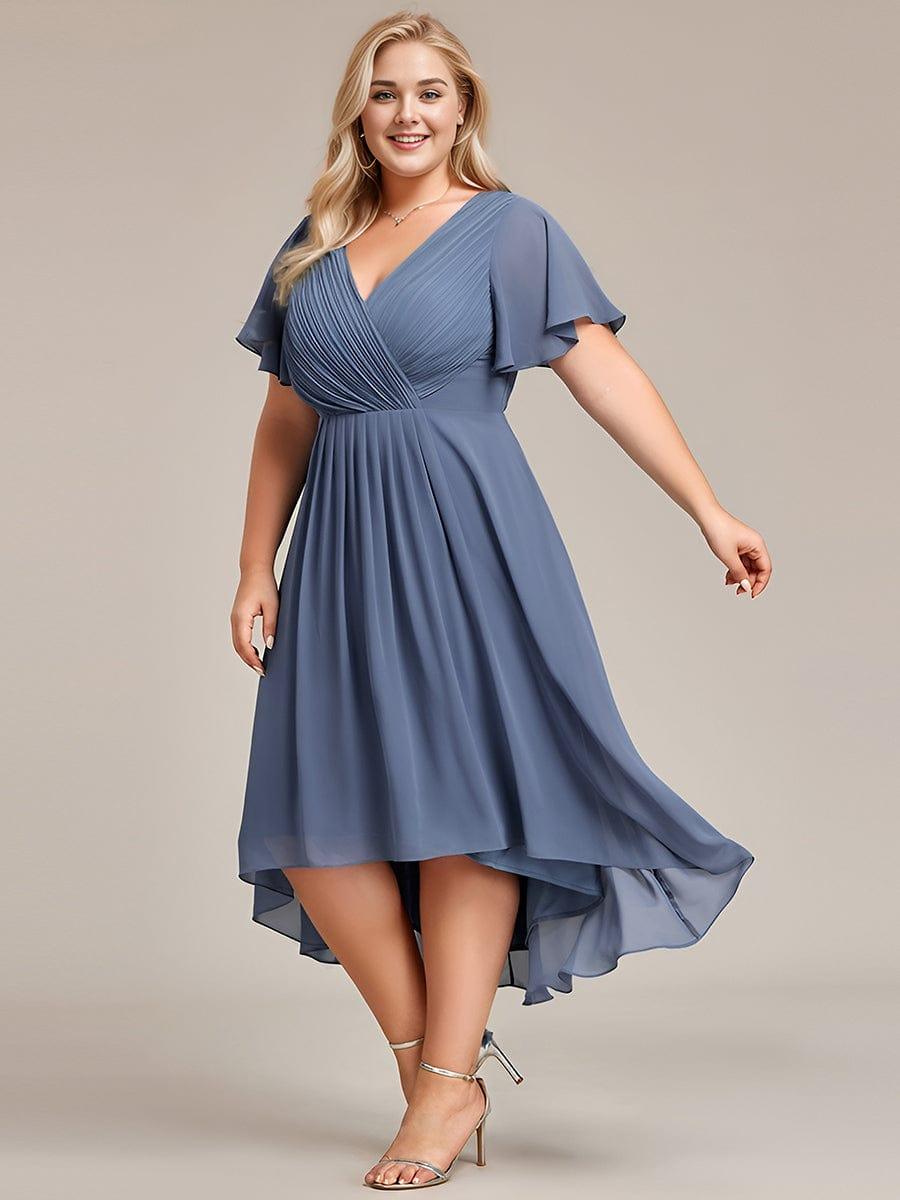 Funkelndes Abendkleid in A-Linie mit Empire-Taille und langen ?rmeln #farbe_Dusty Navy