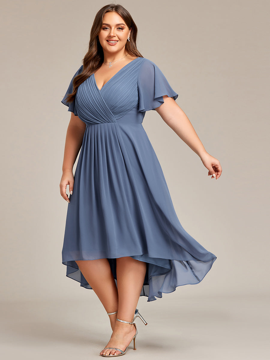Funkelndes Abendkleid in A-Linie mit Empire-Taille und langen ?rmeln #farbe_Taubenblau